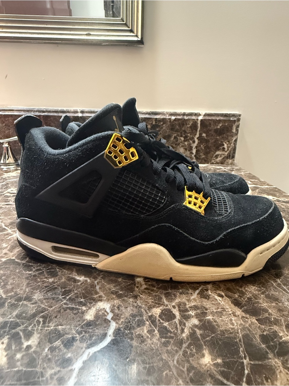 Jordan Men’s Black and Gold Suede Sneakers - Picture 4 of 10